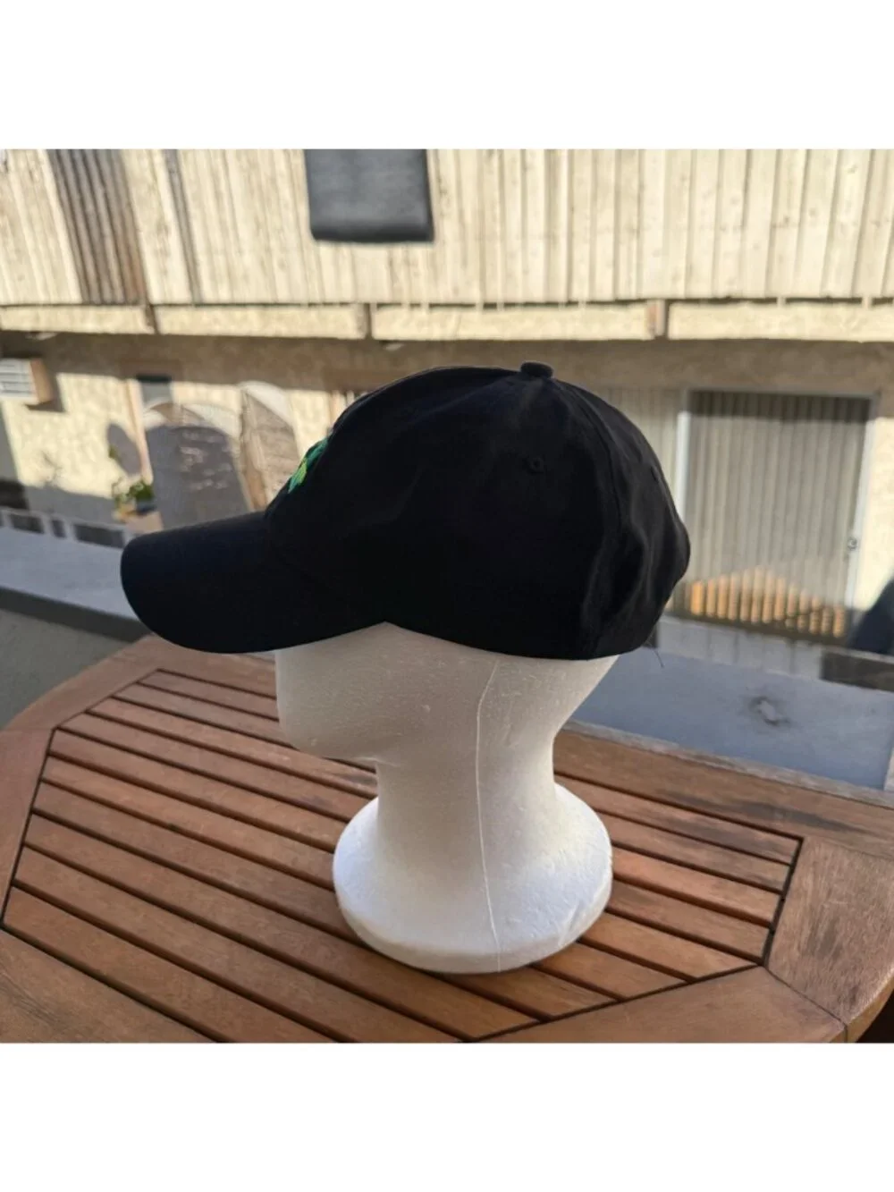 Black Baseball Cap With Embroidered Kermit Drinking Tea Adjustable Strapback